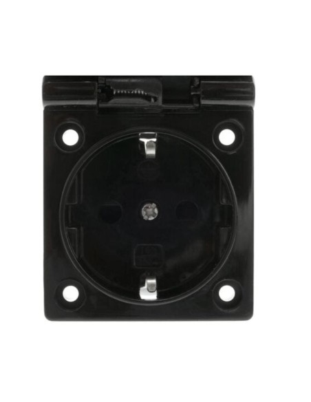 BASE ENCHUFE EMPOTRABLE IP44 CON TAPA (NEGRO)