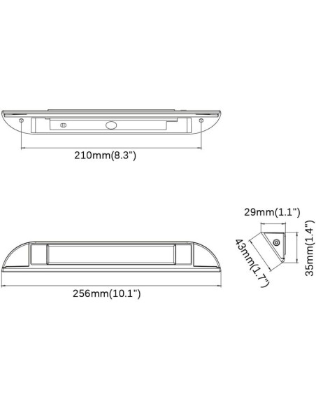 Luz exterior LED, negra, IP67, 3000K, 9 LED, longitud: 231 mm